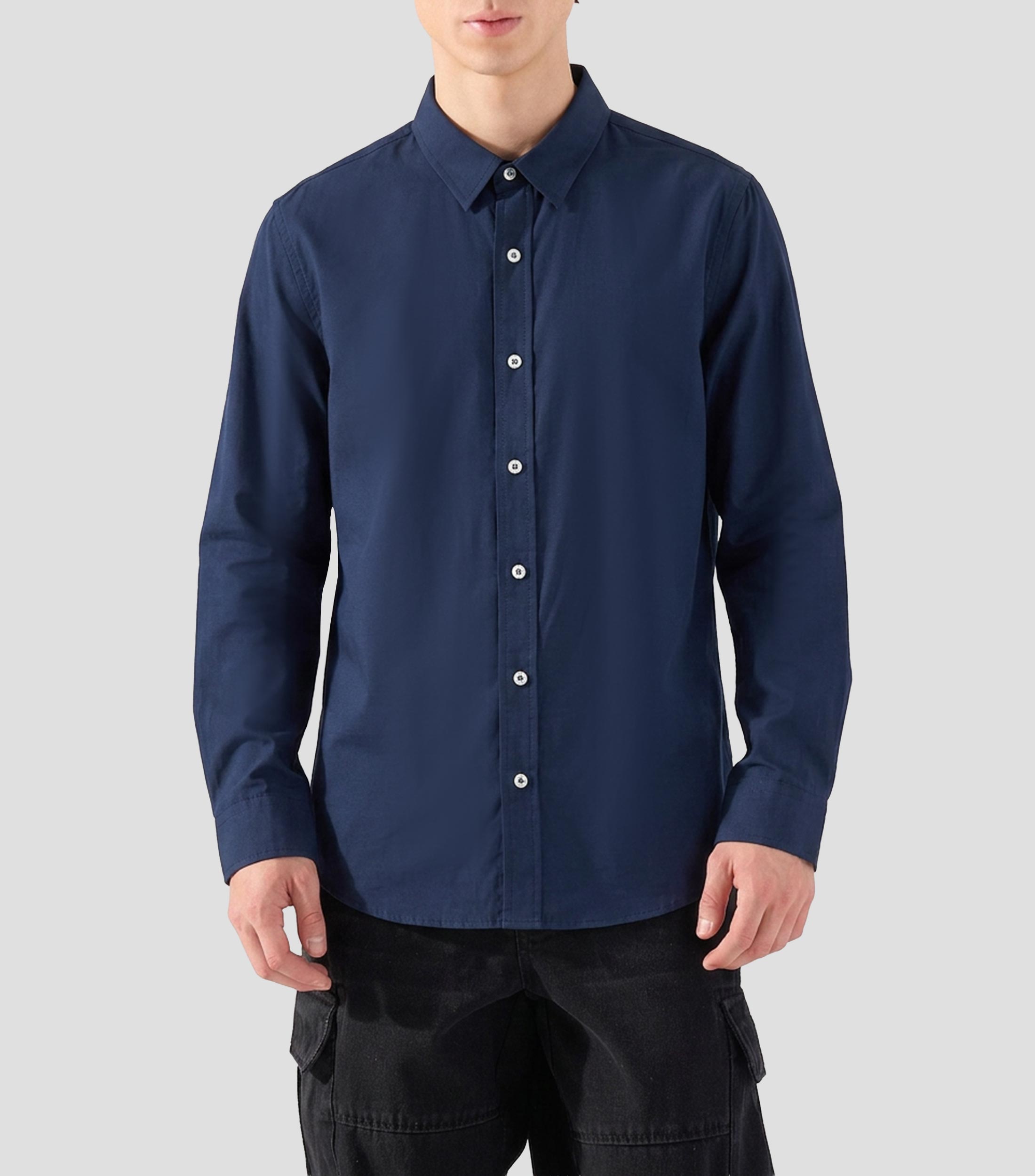 Camisa lisa manga larga Hombre